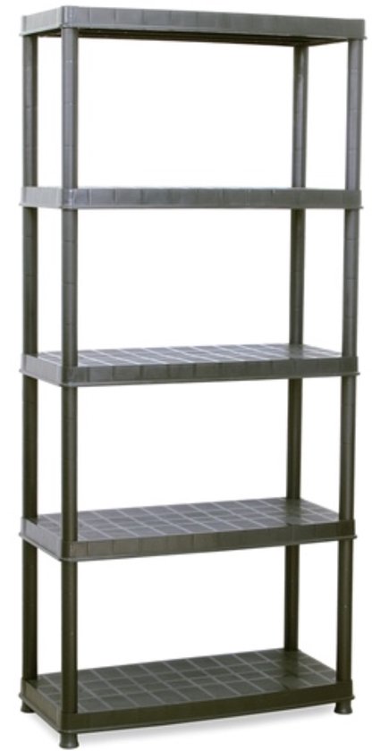 stellingkast, Kunststof Opbergrek, Kunststof rek, zwart, 60 x 30 x 181 cm, 5 legplanken, kan met 100 kg, Stellingkast, opbergrek kunststof 5 planken, opberg rek, Voor Keuken, Berging, Woonkamer en Badkamer - Stellingrek