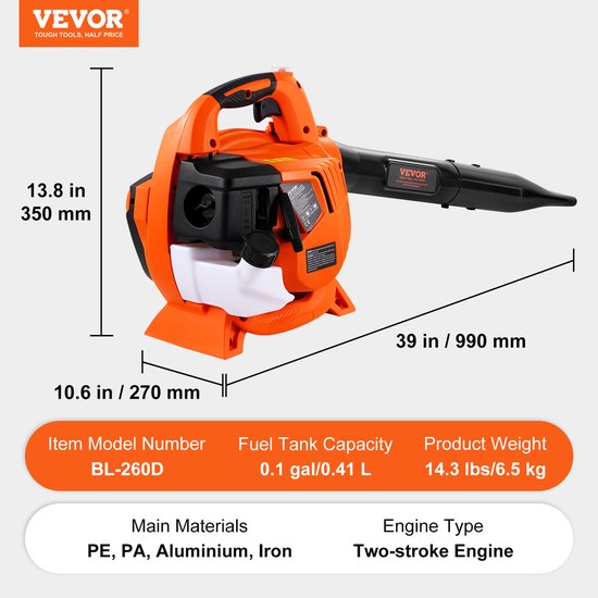 VEVOR Benzine Bladblazer 26 CC 2-takt Draagbare Bladblazer 425 CFM Luchtvolume van VEVOR — afbeelding 4