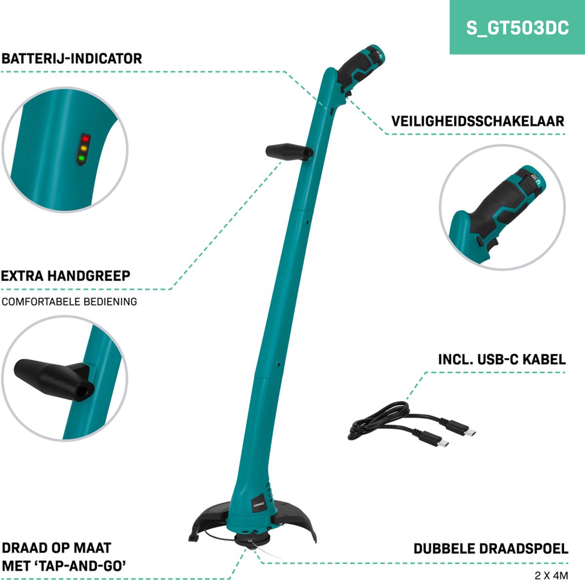 VONROC Desbrozadora 20V - VPower 20V Excl. Batería Y Cargador - 250mm - Carrete De Hilo Doble 2x4m Mango Telescopico 32140077 VONROC Desbrozadora 20V - VPower 20V Excl. Batería Y Cargador - 250mm - Carrete De Hilo Doble 2x4m Mango Telescopico 32140077