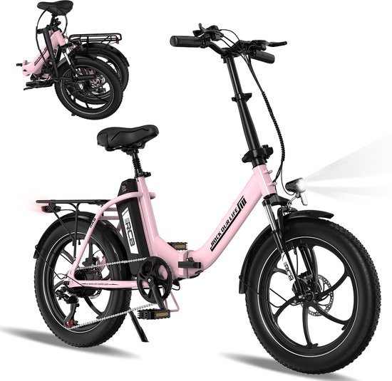RCB RK6 Elektrische Fiets | Opvouwbare E-bike | 20 Inch Fatbike&36V 15.6AH | 25km/h | 7 Versnellingen|Roze