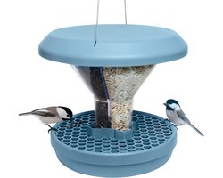 Candala vogelvoederhuisje. Voer vogels - geen knaagdieren! Robuust + betrouwbaar op te hangen. Herbruikbaar. 2 voederkamers. Lichtblauw