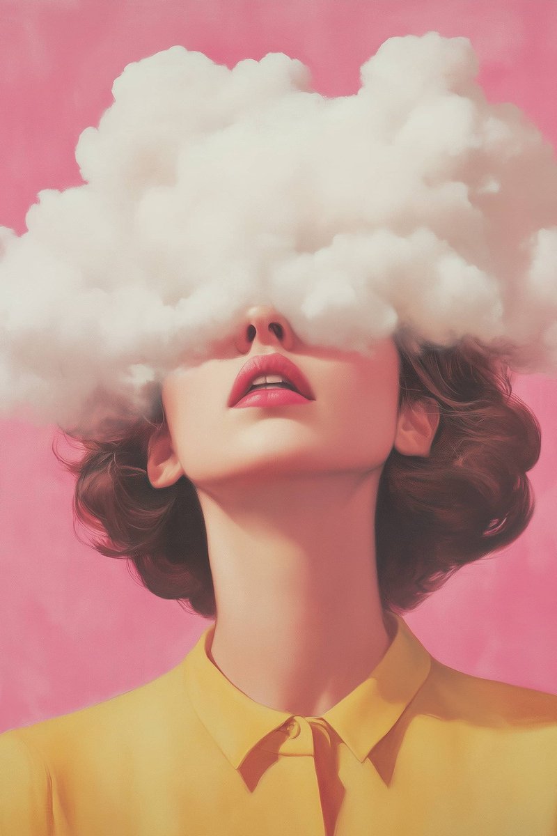 Wolken Poster - Meisje - Dromen - Artistieke - Stijlvolle - Natuur - posters - formaat 60x90cm - Wanddecoratie - 5008AZ