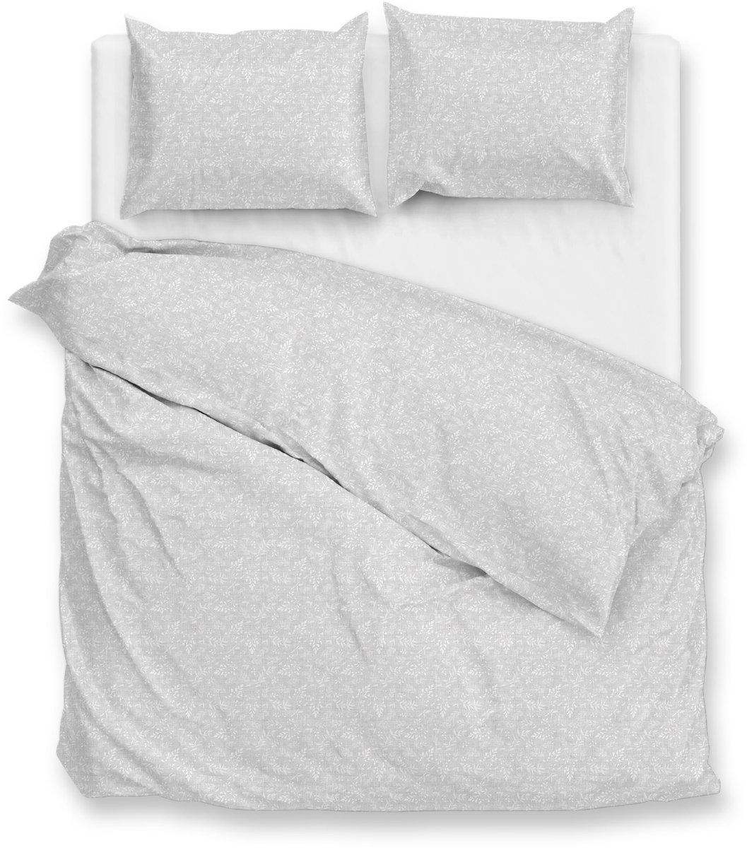 Zohome Dekbedovertrek Petali di Lino - Deken - Dekbed - Grijs - 100% Katoen - Bloemen - 260x220 + 2 slopen 60/70 cm
