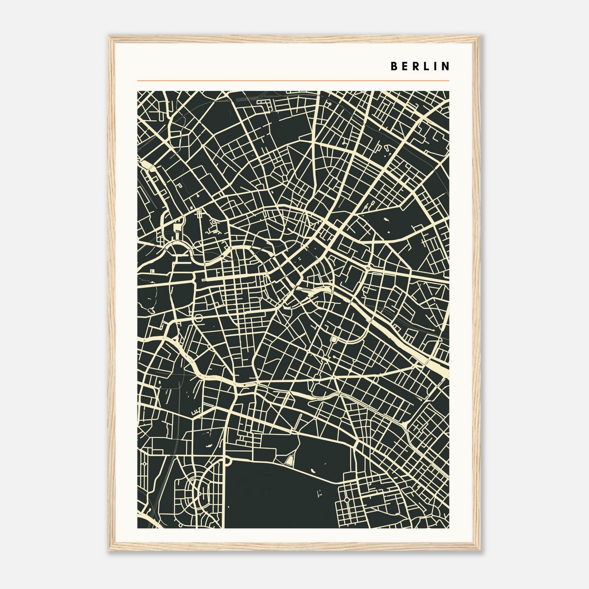 Moderne minimalistische plattegrond van Berlijn - Stadskaart donkergrijs/beige - Stijlvol design city map poster - Groot formaat 50x70 cm - Premium papier