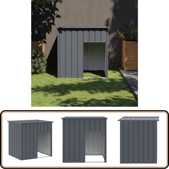 vidaXL Hondenhok staal 110x103x109 cm antraciet Hondenhok - Hondenverblijf - Honden Kennel - Honden Bench - Outdoor Hondenhok