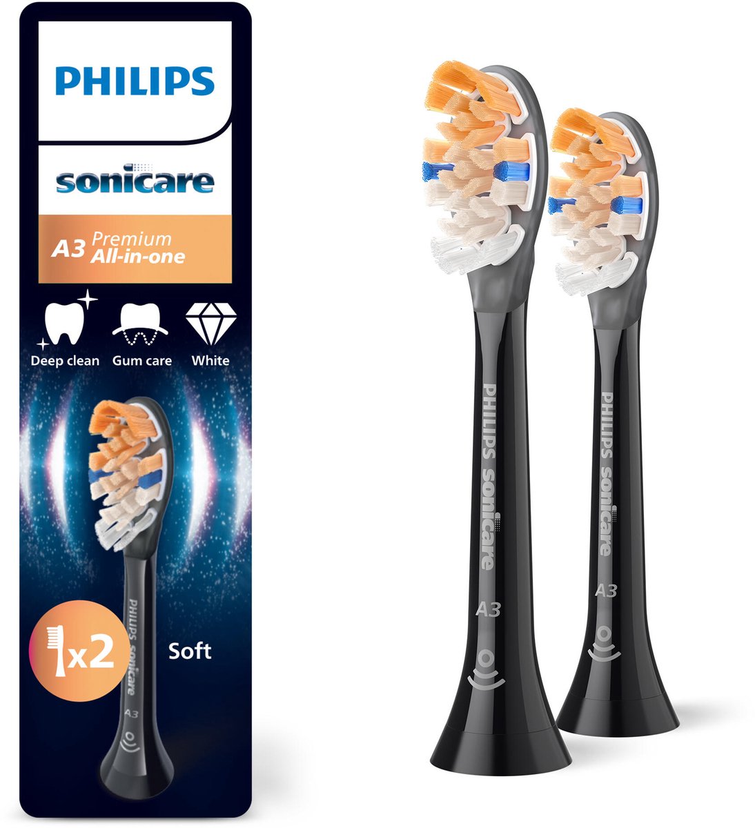 Philips Sonicare Premium All-in-One A3 – Opzetborstels voor Elektrische Tandenborstel – Wit – Verpakking van 2 - HX9092/88