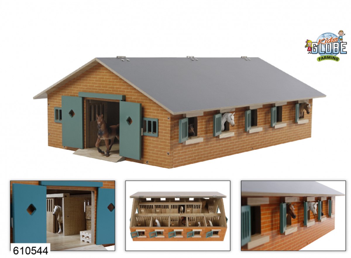 Kids Globe Paardenstal Hout Met 9 Paardenboxen 1:32 — afbeelding 23