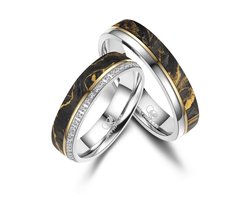 Jonline SET Trouwringen Carbon Gold Filled Zirkonia |Vriendschapsringen|Relatie ringen
