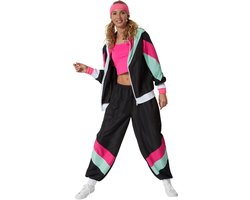 dressforfun - dameskostuum retro 80er 90er jaren joggingpak - zwart, L - Verkleedkleding carnaval - Halloween - Verkleden - Feestkleding - Carnavalskleding - Feest - Partykleding