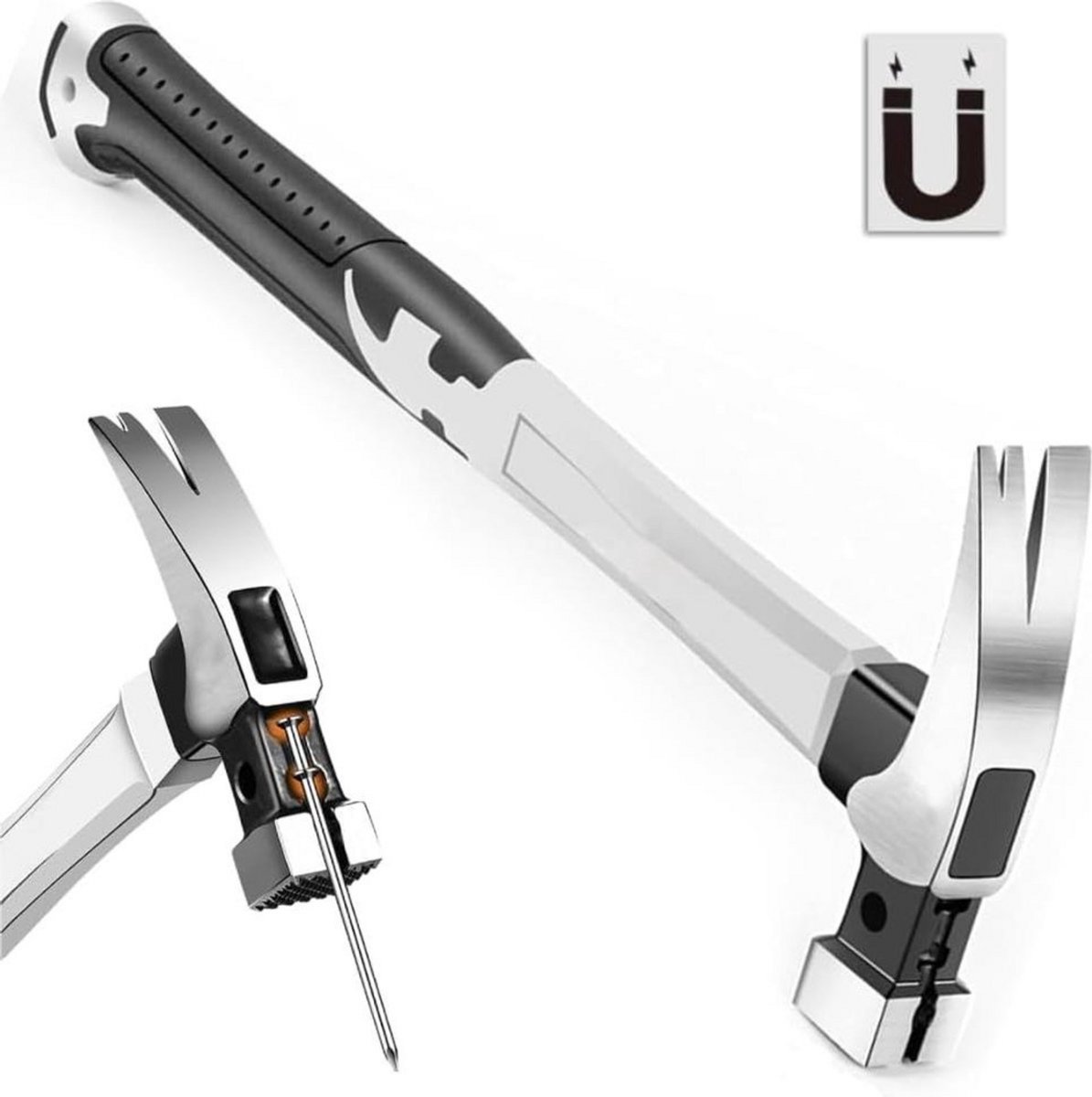 Heavy Duty Claw Hammer - Staal - Houtbewerking - Opvallende Gereedschappen - Magnetische Automatische Nail Zuighamers - Anti-Slip Rubber Handvat - Thuis Industrie - Timmerwerk - Noodgevallen