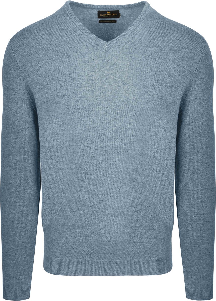 Steppin' Out Pullover V-hals Merinowol Sky Blue - Maat XL - Heren - Pullovers