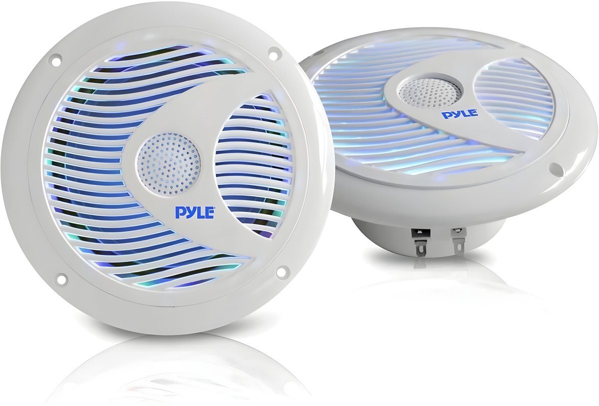 Pyle Marine Luidsprekers - Waterdichte Speakers - Buitenluidsprekers - LED-Verlichting - 150 Watt - Inclusief Bedrading en Montagehardware - Perfect voor Maritieme Voertuigen of Auto's - Wit