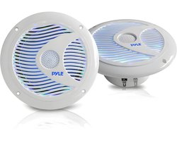 Pyle Marine Luidsprekers - Waterdichte Speakers - Buitenluidsprekers - LED-Verlichting - 150 Watt - Inclusief Bedrading en Montagehardware - Perfect voor Maritieme Voertuigen of Auto's - Wit