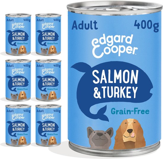 6x Edgard & Cooper Blik Vers Vlees Hondenvoer Zalm - Kalkoen 400 gr