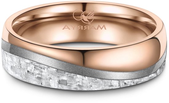 Roségouden ring met een witte, gestructureerde band.