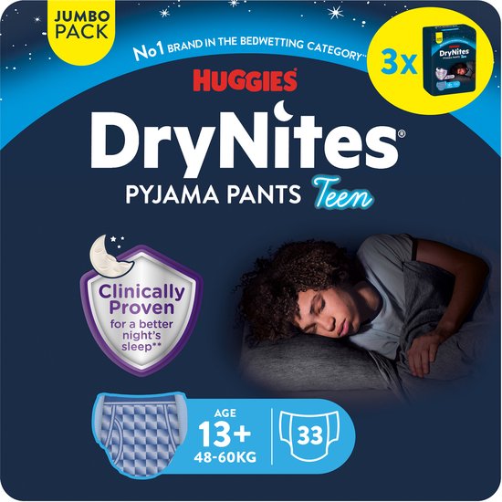 Huggies DryNites luierbroekjes - jongens - 13+ jaar (48 - 60 kg) - 33 nachtbroekjes - Jumbo pack
