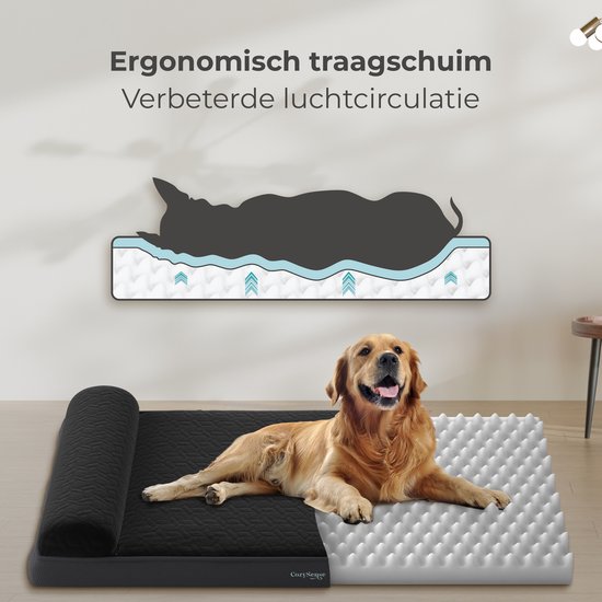 CozySense® – Coussin pour chien – Coussin orthopédique pour chien – 75 x 45 Cm – Taille M – Imperméable – Comfort ergonomique et soutien des articulations – Convient comme coussin de banc et lit pour chien – Zwart