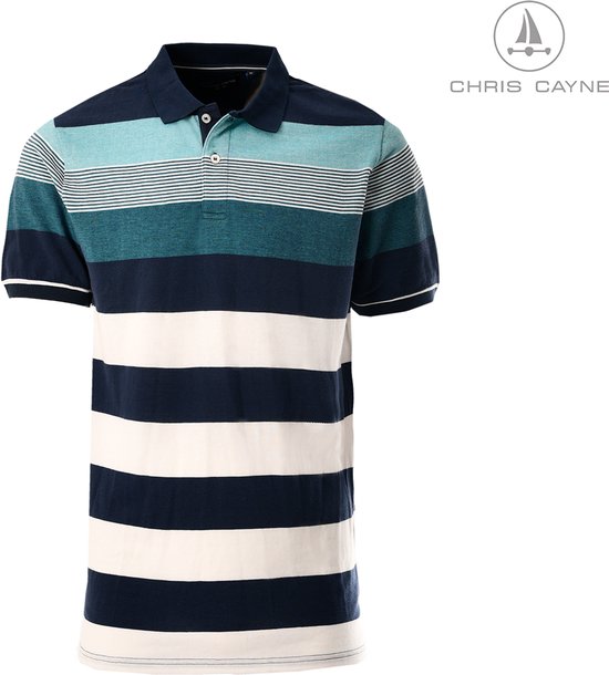 Polo homme Chris Cayne - taille XL - couleur bleu/pétrole/blanc cassé - polo manches courtes - rayé - piqué - motif rayé
