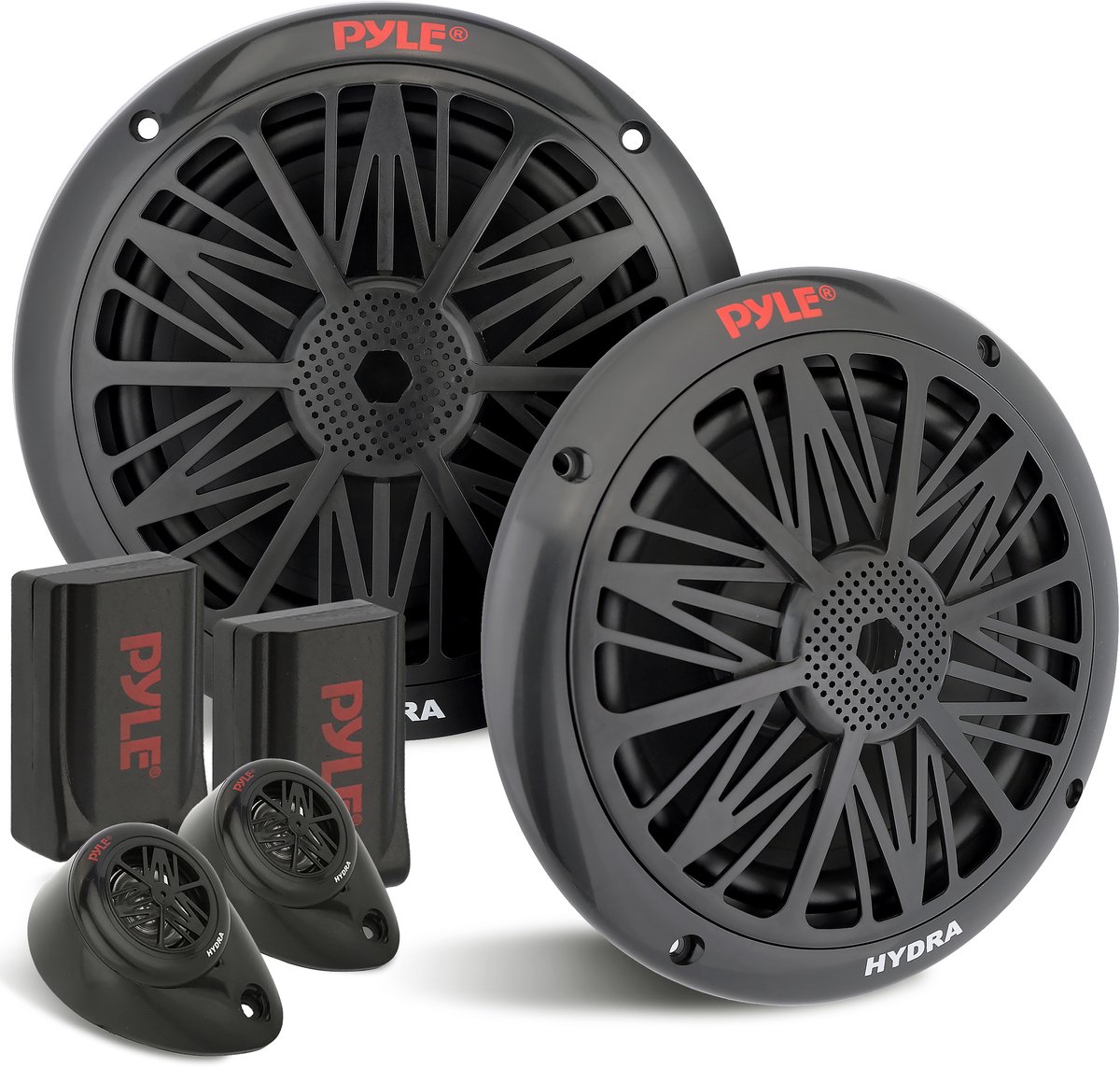 Pyle PLMR6KB luidsprekersysteem, 200 W, weerbestendig, dual 2-weg 16,5 cm (6,5 inch) outdoorluidspreker met 85 Hz - 6 kHz frequentierespons, robuuste magneetstructuur, zwart