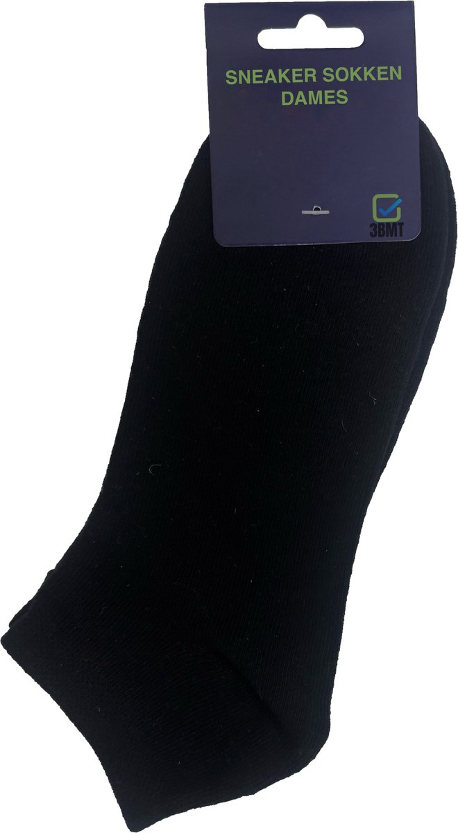Sneaker Sokken Dames - 3 paar - Maat 35-38 - Zwart - Zacht & Ademend - 3BMT®