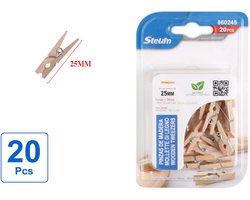 Decopatent - 20 Stuks Mini Fotoknijpertjes - 25mm Lang - Kaartknijpertjes - Kleine mini wasknijpers - Hout - Kaarten Kerstkaart knijpers - Houten clips voor fotos