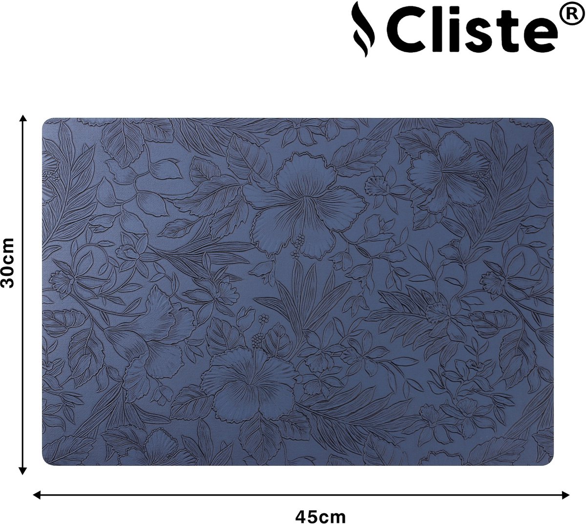 Cliste Luxe Lederlook Placemats 45x30 cm - Set van 6 - Blauw met Prachtige Bladerenprint - Placemats - Stijlvol, Duurzaam - Antislip Placemat van Kunstleer — cadeau in Wonen & Interieur - foto 4