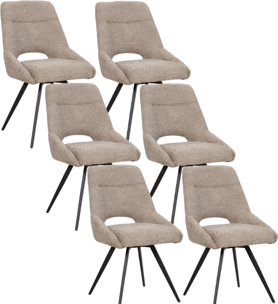 BukkitBow Eetkamerstoel / Keukenstoel - Geschikt als Make-up Stoel - Chenille & Metalen Onderstel - Chenille Stof - Taupe - 6 Stuks