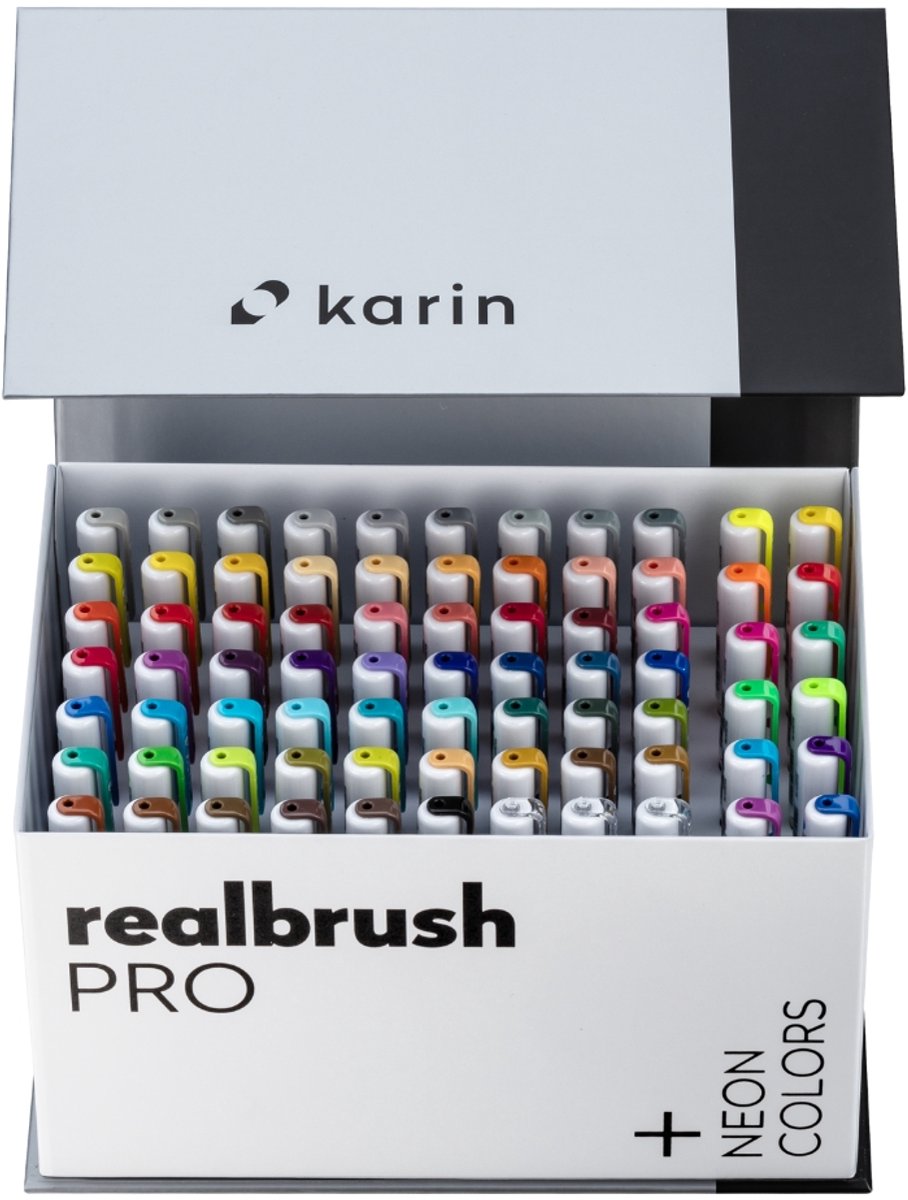 Karin Realbrush PRO Mega Aquarelmarkers Box PLUS 72 kleuren + 3 blenders set