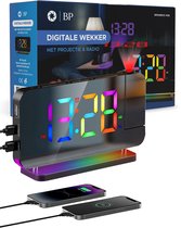 BP® Digitale Wekker Met Projectie - Wekkerradio - Projectiewekker - Digitale Wekker - Kinderwekker - Projectieklok - Snooze Functie - USB oplaadpoort - Automatische Helderheidscontrole - Zwart
