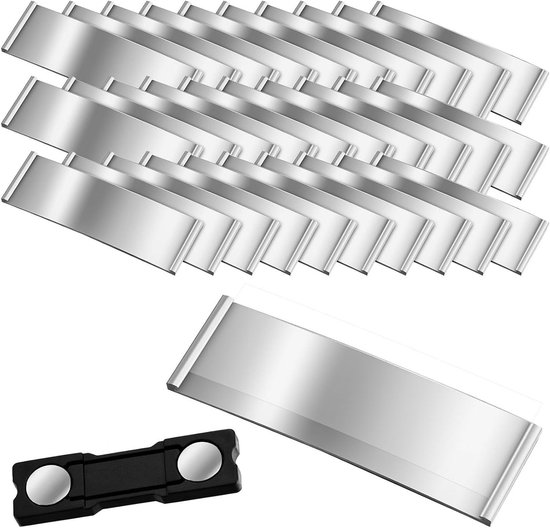 Faccito Magnetische Aluminium Naambordjes Met Dubbele Magneten, Magnetische Naambordjes Met Papiergleuf, Geanodiseerde Transparante Voor Kleding, 72 x 32 Mm, Zilver (50 stuks