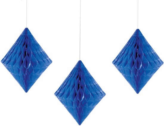 Décoration en Honeycomb d'abeille - Décoration en Honeycomb - Décoration en nid d'abeille - Décoration boule - Décoration à suspendre en papier - Blauw - 3 Pièces - 30x24 Cm - Fête - Fête - Anniversaire - Décoration.
