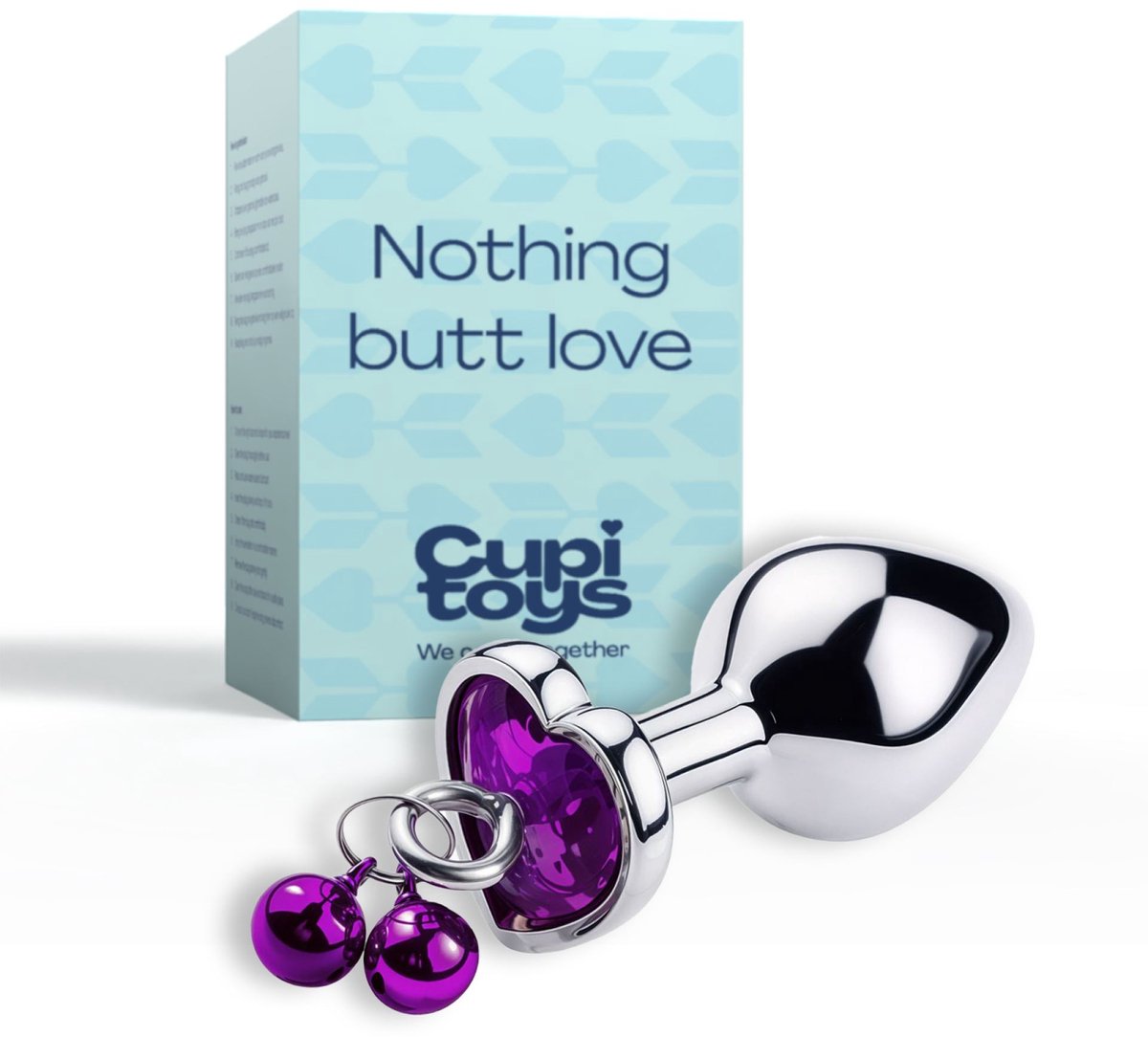 Goedkoopste Cupitoys® Metalen buttplug - Zilver - Diamant paars hartje - Belletjes - Small - Sex toys voor vrouwen - Sex toys voor mannen - Buttplugs