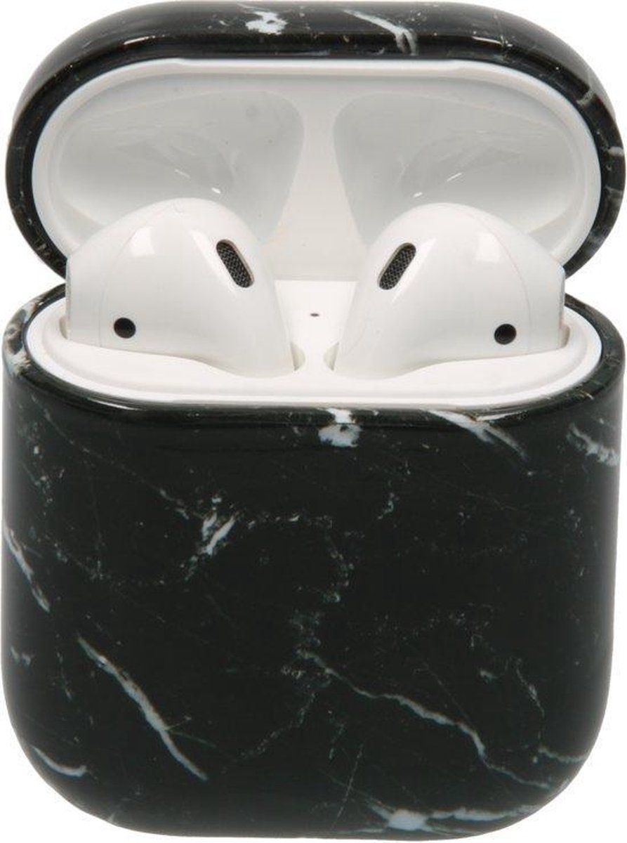 Airpods Marmer Case Cover - Beschermhoes - Zwart - Geschikt voor Apple Airpods - airpodhoes