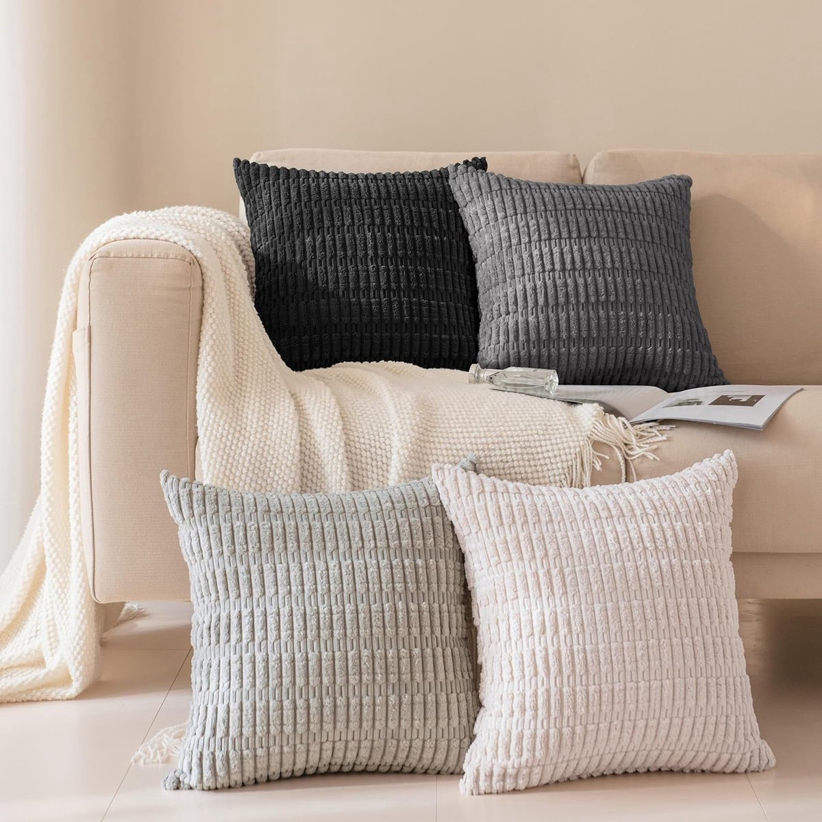 My Ninki ® Fluweelzachte Corduroy Kussenslopen Set van 4 voor Stijlvolle Herfst- en Winterdecoratie Kleurjik