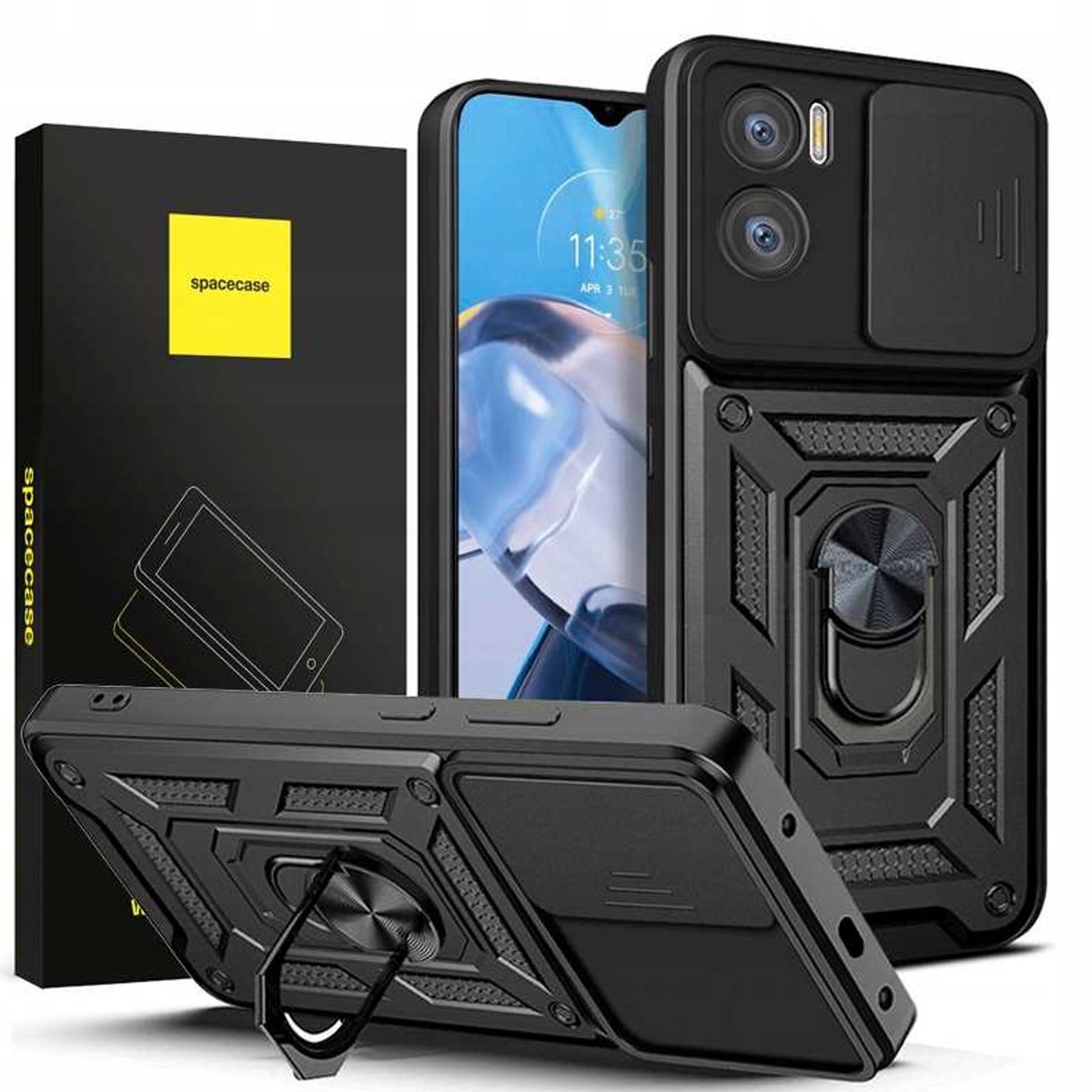 Spacecase Case Cover Voor Motorola Moto E22 Zwart Sc Camring