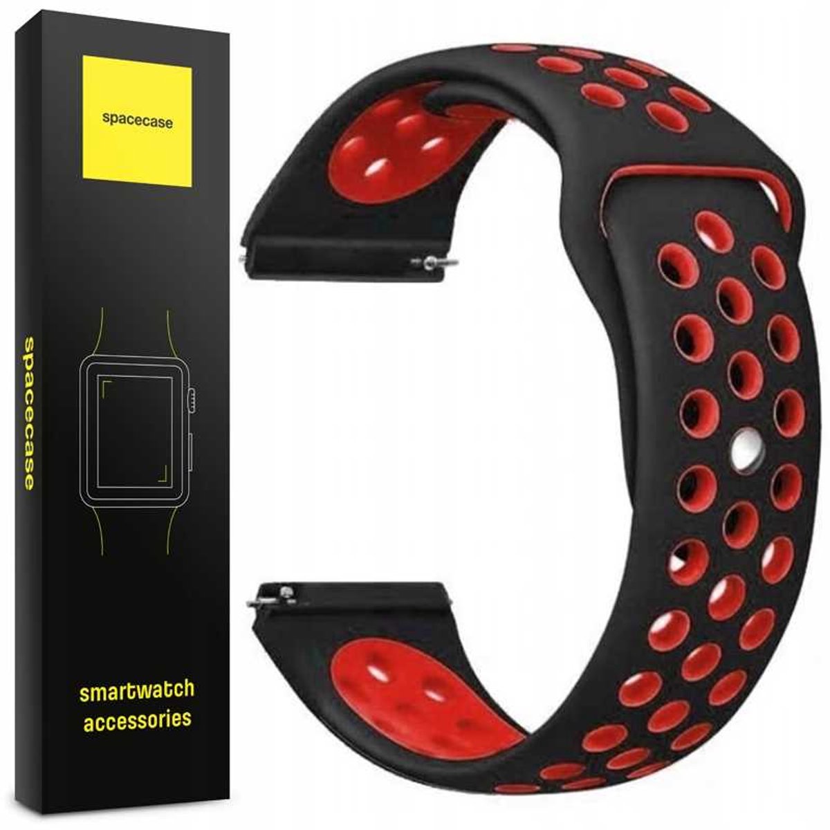 Spacecase Sportband Horlogeband 20Mm Zwart Rood Voor Apple Watch