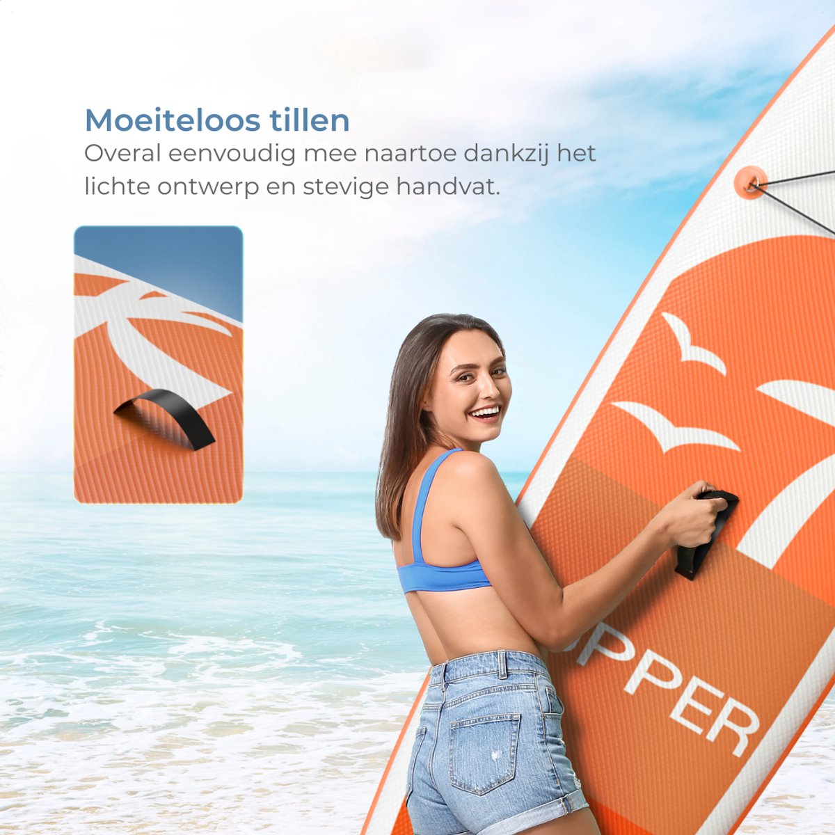 Supper Sup Board - Max. 120KG - Opblaasbaar – Paddle Board – Verstelbare Peddel – Pomp – Vin – Leash – Draagtas – 285 x 76 cm - Oranje – foto 4