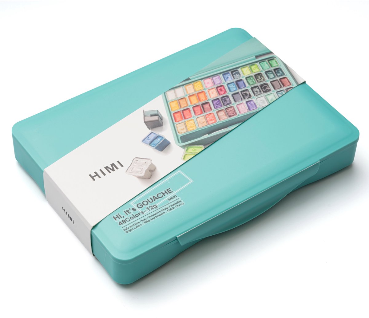 HIMI - Gouache - Twin split cups - set van 48 kleuren - 12g - 3 penselen - Turquoise — afbeelding 8