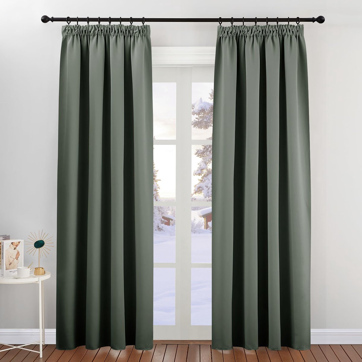 Unyqoos ® Elegant en Functioneel Thermische Verduisteringsgordijnen voor Slaapkamers, Set van 2, Hoogte 220 x Breedte 140 cm grijsgroen
