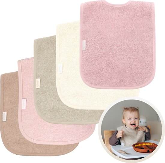 Funnies Slabbetjes 5-Pack Roze Tinten - Set van 5 Zachte Slabbertjes - Grote Slabbers - Kwijldoekjes voor Baby’s en Kinderen - Absorberend, Zacht en Makkelijk Wasbaar - Perfect voor Voeden, Kwijlen en Bescherming van Kleding