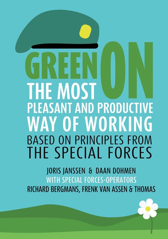 Boekomslag met groene baret en tekst 'Green On: The most pleasant and productive way of working'.
