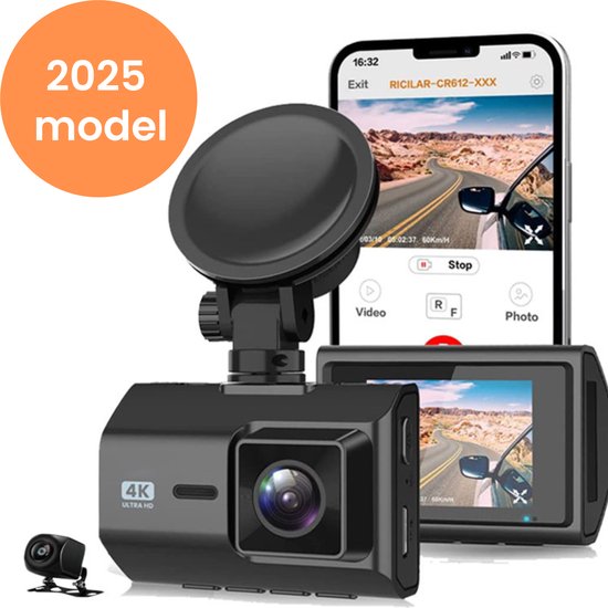 FITCAMX 4K WiFi Dash Cam met Nachtzicht en G-Sensor, Inclusief 128GB