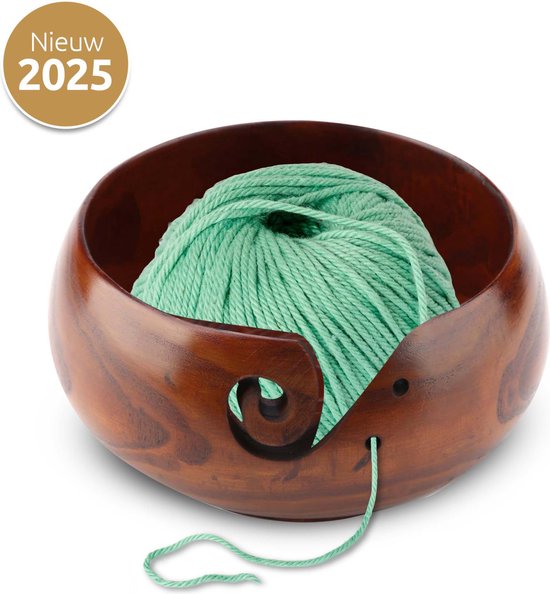 OUDE EAN - Garenkom - Duurzaam Hout - Met de Hand Gelakt - Yarn Bowl - Wolhouder - Garenhouder