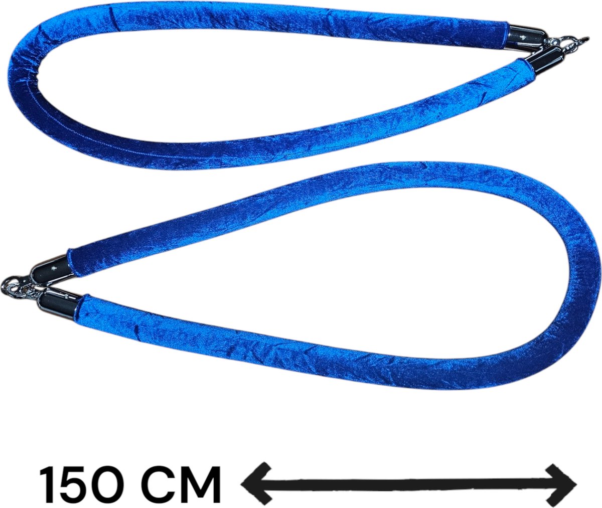 2x Luxe Fluwelen Afzetkoorden – Blauw met Zilveren Haken – 150 cm