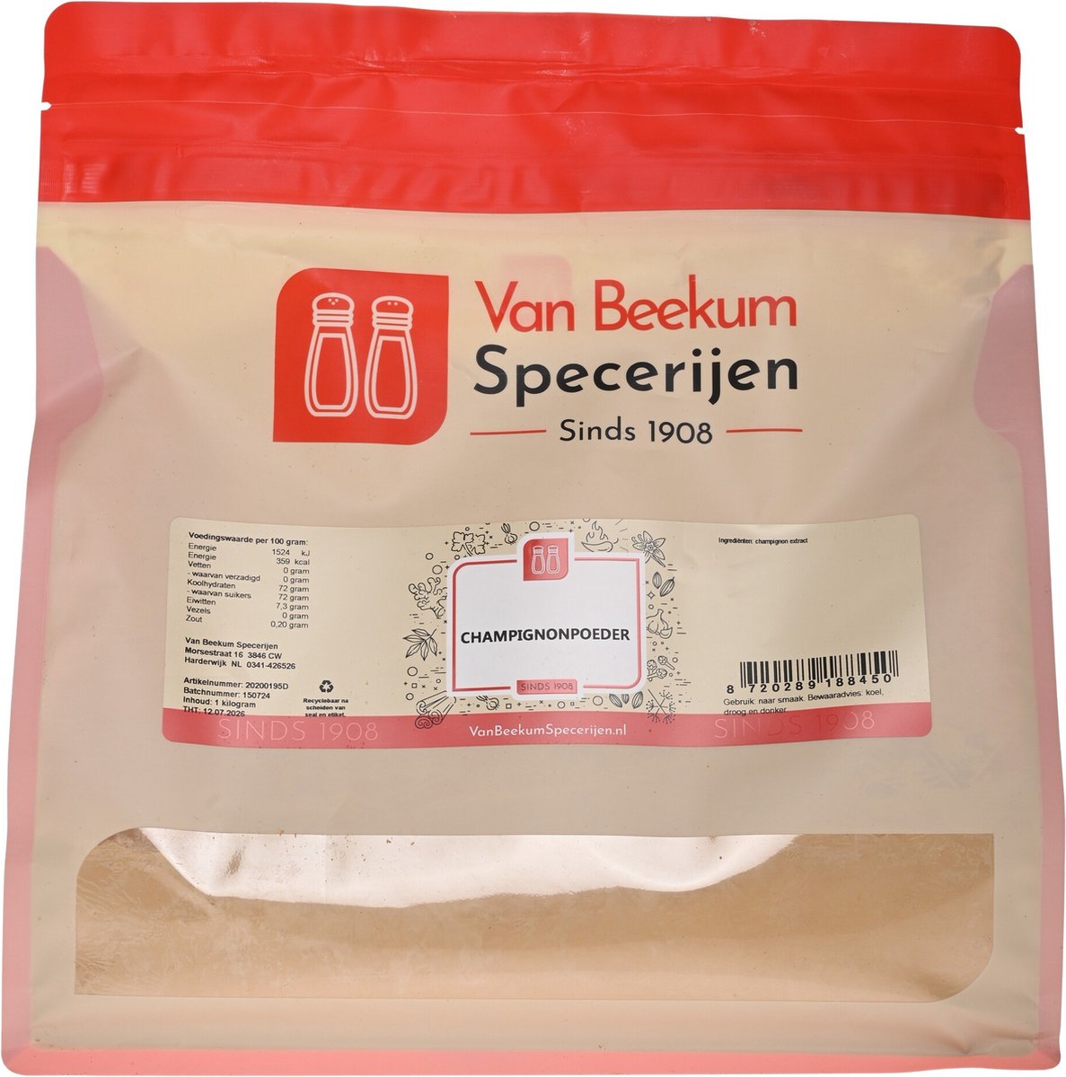Goedkoopste Van Beekum Specerijen - Champignonpoeder - 1 kilo (hersluitbare stazak