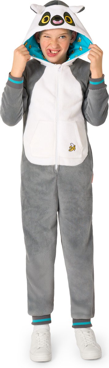 OppoSuits BOYS Lemur Onesie - Kids - Verkleedkleding - Chill Pak - Grijs - Maat: M