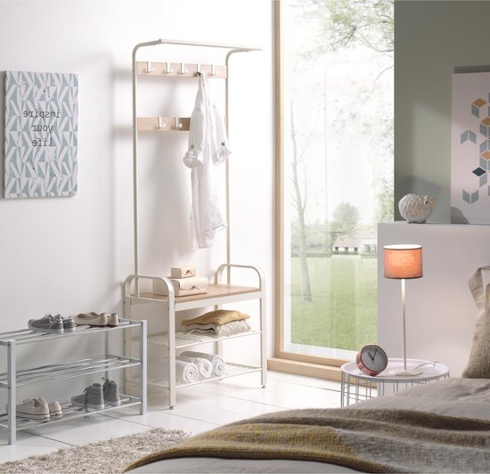 Porte Vetements Design Debout Avec Etagere A Chaussures Et Siege Barres Horizontales Bol Com