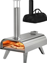 KitchenBrothers Pizza Oven - Houtgestookt - Tafelmodel - Met Beschermhoes - Inklapbaar - Pizzasteen - tot 460°C - RVS - Complete Set - Pizzaoven voor Buiten - RVS