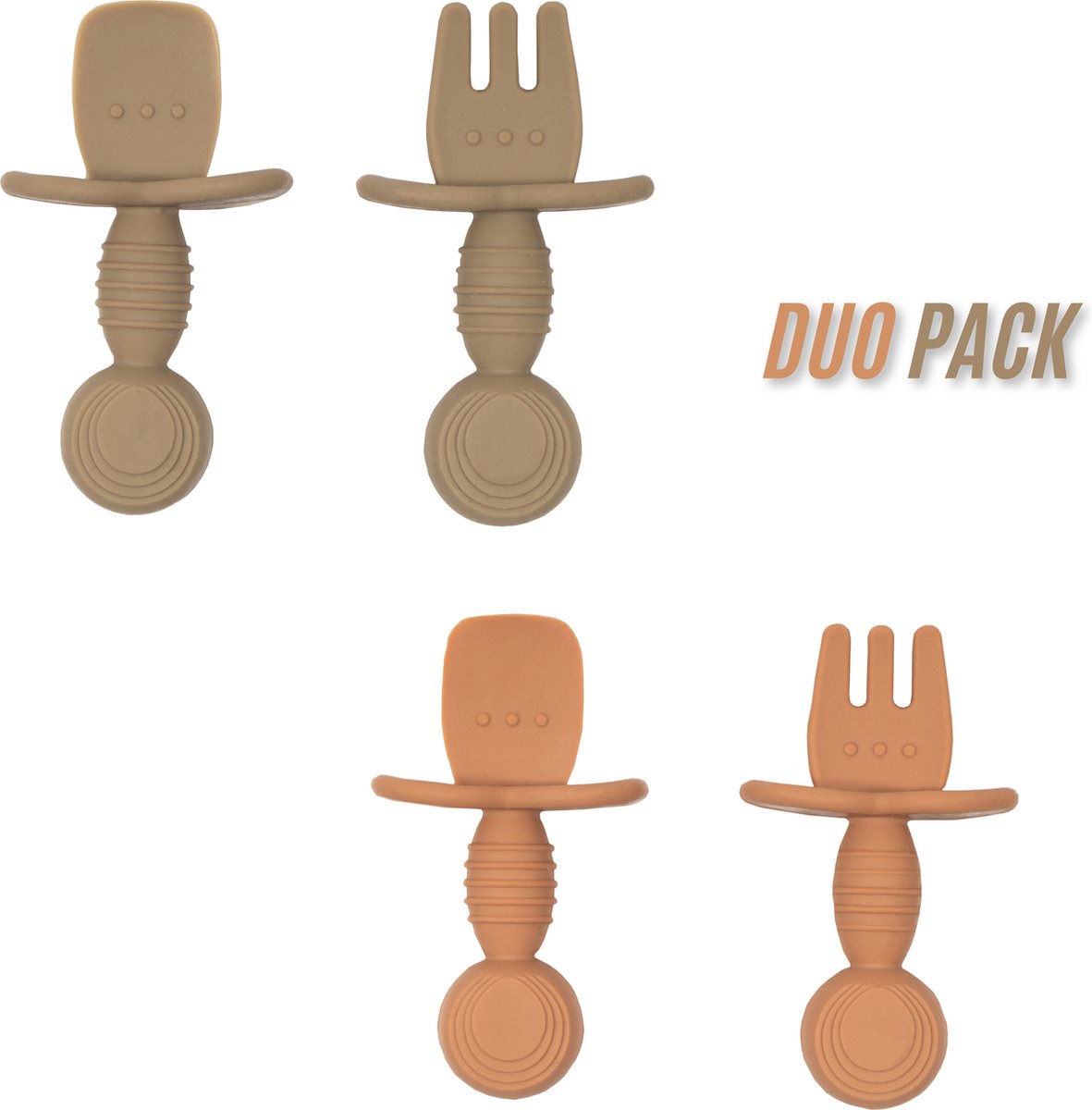 Jikkies Baby Bestek - Kinderbestek - Baby - Oefenbestek - Kraamcadeau - Duo Pack - Taupe & Groen