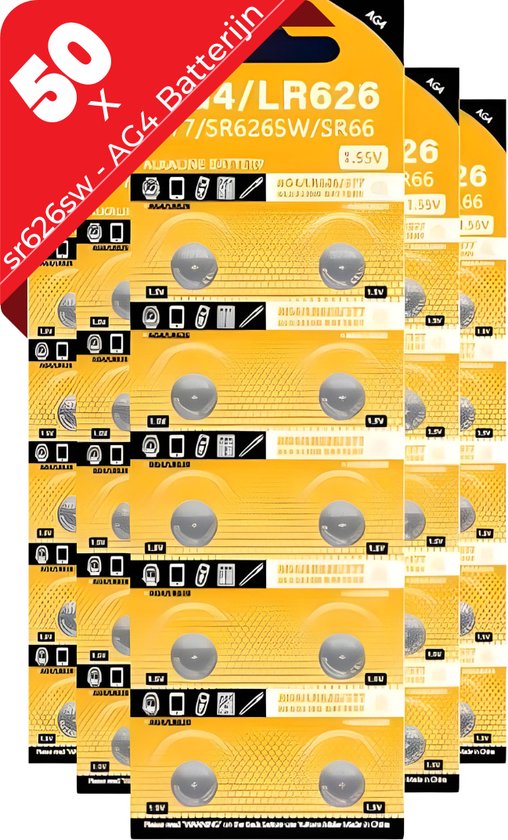 50 AG4 batterijen (sr626sw) met zilveroxide, 1.55V.